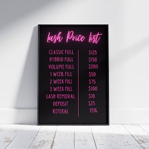 Lash Price List Editable Template, Beauty Room Decor, Lash Tech Decor, Lash Printables, Salon Decor