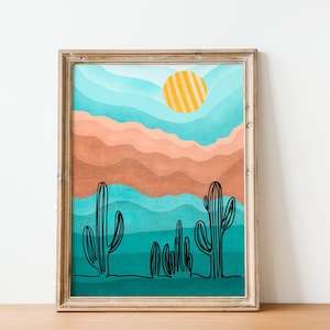 Cactus Print, Cactus Decor, Western Print, Western Decor, Cactus Line Art, Deset Decor, Desert Wall Art, Desert Print, Cactus Wall Art. image 1