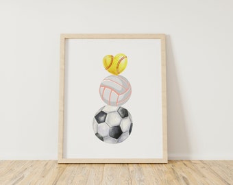 Sports Wall Art, Sports Prints, Girl Decor, Girl's Room Decor, Softball Decor, Volleyball Decor, Soccer Decor, Sport Printable