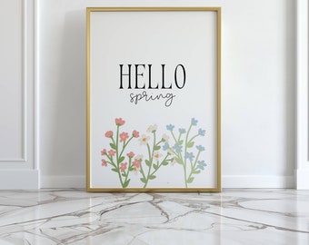 Hello Spring Print, Spring Prints, Hello Spring Wall Art, Spring Home Decor, Farmhouse Decor, Hello Spring Printable, Cute Spring Decor.