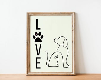 Dog Print, Dog Art, Line Art, Line Wall Art, Dog Printable, Animal Print. Love Print, Love Decor, Dog Decor, Line Art Printable, Dog Lover