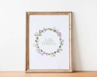 Hello Spring Prints, Floral Wreath Decor, Floral Decor, Floral Prints, Spring Prints, Easter Decor, Quote Prints, Hello Spring Decor.