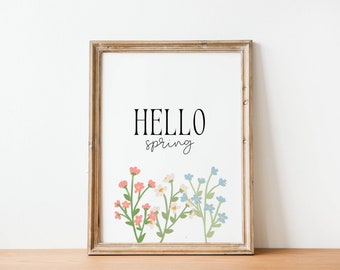 Hello Spring Print, Spring Prints, Hello Spring Wall Art, Spring Home Decor, Farmhouse Decor, Hello Spring Printable, Cute Spring Decor.