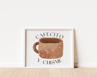 Cafecito y Chisme プリント、ラテン プリント、メキシコの壁アート、Cafecito プリント、コーヒーの壁アート、キッチン プリント、コーヒー プリント、コーヒー愛好家へのギフト