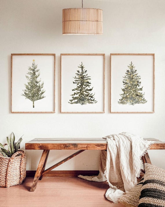 Weihnachtsbaum-Druck-Set, Weihnachts-Wand-Dekor, festliche Dekoration, 3er-Set Drucke, Xmas Art Trio, Weihnachtsdrucke, Baum-Druck