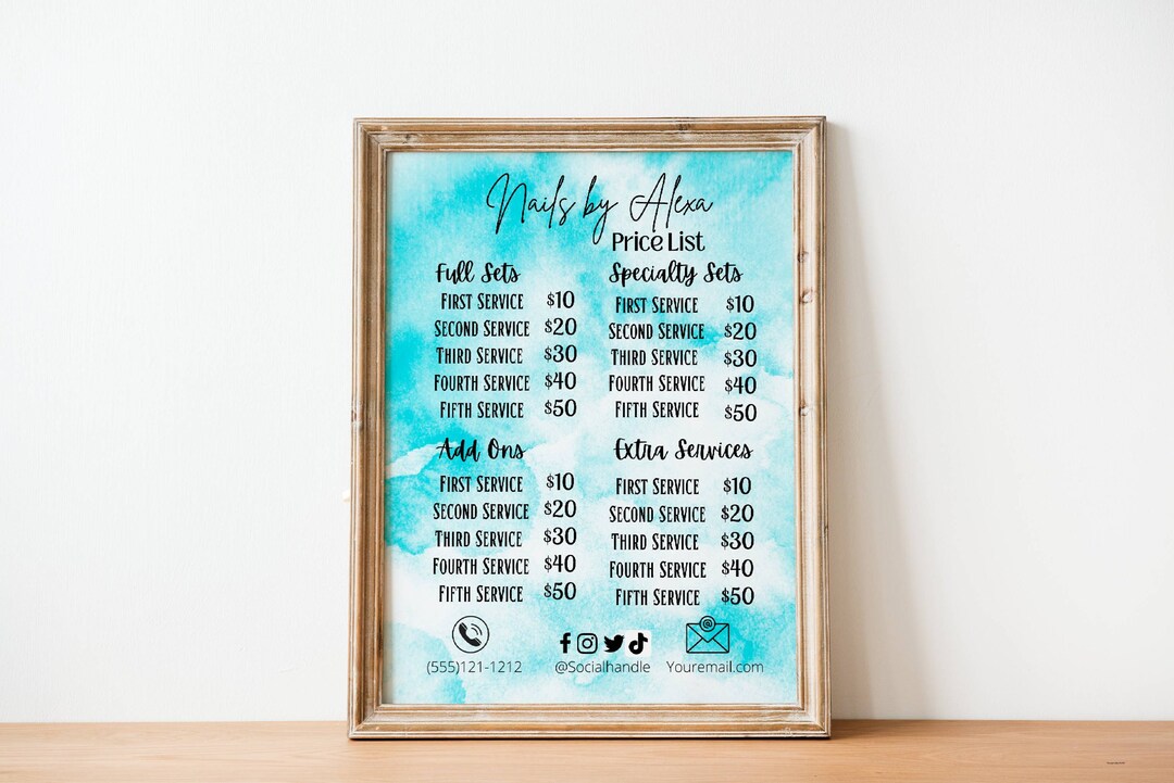 Nails Price List Editable Template Salon Decor Price List Etsy