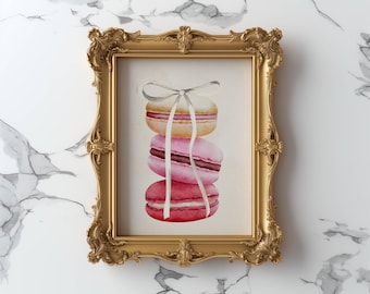 Macarons Art Print, Macarons Print, Trendy French Poster, Kitchen Art, Kitchen Decor, Macaron Wall Art, Macaron Prints, Bow Print.