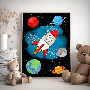 Space Print, Space Wall Art, Boy's Room Decor, Boy's Nursery Print, Space Printable, Spaceship Print, Planet Decor, Planet Print, Space Art image 3