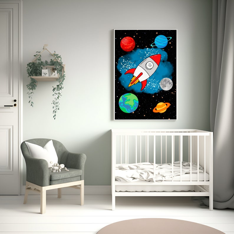 Space Print, Space Wall Art, Boy's Room Decor, Boy's Nursery Print, Space Printable, Spaceship Print, Planet Decor, Planet Print, Space Art image 5