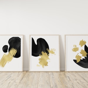 Art mural abstrait moderne, imprimés noir et or, ensemble de 3 imprimés modernes, décor or et noir, imprimés muraux abstraits, art mural moderne