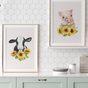 Cow and Pig Print, Farmhouse Decor, Set of 2 prints, Spring Flowers wall art, Pig Print, Cow Prints, Farmhouse Prints, Nursery Print. image 5