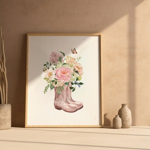Spring Prints, Summer Prints, Spring Floral Prints, Floral Designs, Boots with flowers print, Spring wall art, Spring Rain boots. image 3