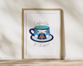 Impresión de Cafecito y Chisme, Impresión española, Impresión de café, Decoración de café, Arte de pared de Cafecito, Decoración de cocina española, Impresión de cocina, Arte de Cafecito