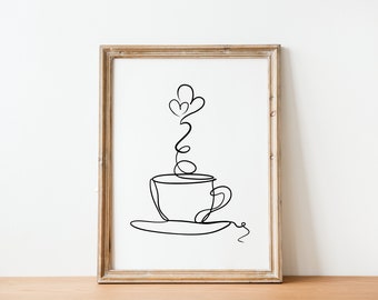 Coffee Print, Kitchen Decor, Coffee Bar Decor, Coffee Wall Art, Minimalistic Coffee Print, Line Art Print, Kitchen Decor, Coffee Lover Print