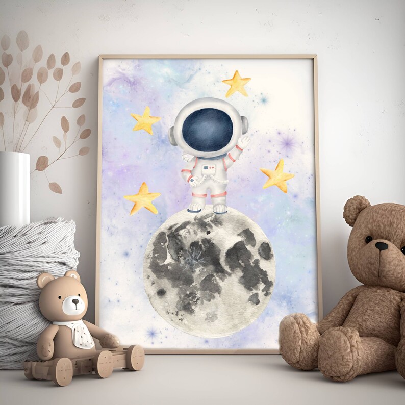 Space Theme Kids Wall Art Print, Astronaut Nursery Decor, Boys Room ...