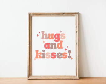 Umarmungen und Küsse Druck, Valentinstag Wanddekor, XOXO Poster, Liebeskunst, Valentinstag Dekor, Valentinstag Druck, Liebe Dekor, rosa Druck, Liebesdruck