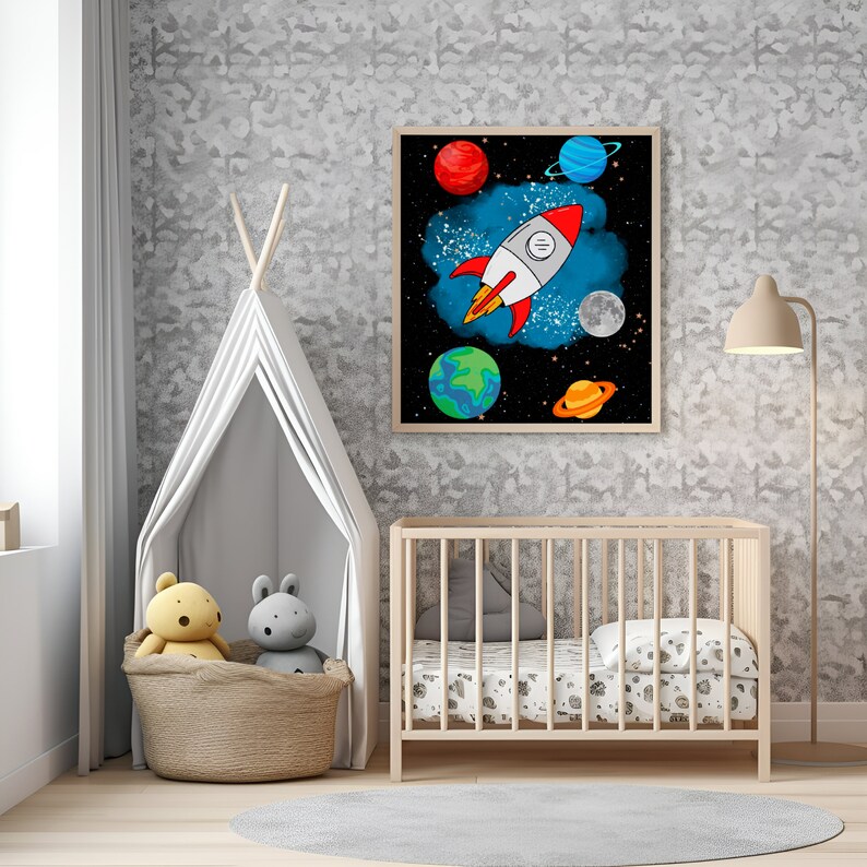 Space Print, Space Wall Art, Boy's Room Decor, Boy's Nursery Print, Space Printable, Spaceship Print, Planet Decor, Planet Print, Space Art image 4