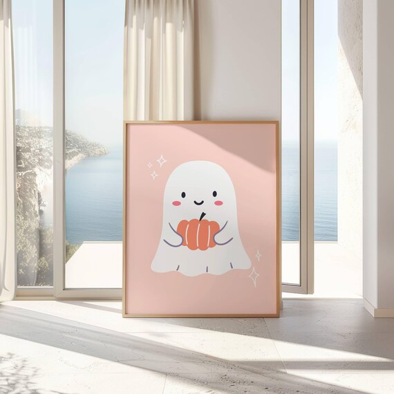 Cute Ghost Print, Ghost Printable, Pink Prints, Halloween Decor, Halloween Prints, Ghost Wall Art, Halloween Wall Art, Cute Ghost decor.