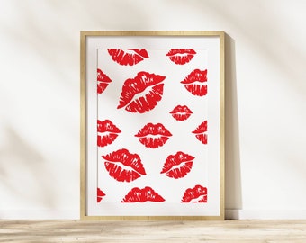 Lips Print, Lips Wall Art, Beauty Room Decor, Valentines Print, Valentines Decor, Red Lips Print, Trendy Prints, Kiss Print, Fashion