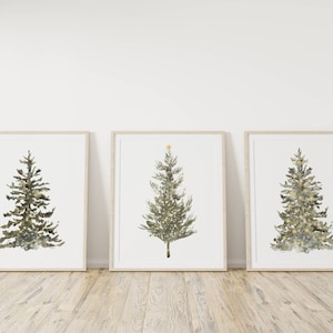 Christmas Tree Print Set, Holiday Wall Decor, Festive Home Decoration, Set of 3 Prints, Xmas Art Trio, Christmas Prints, Tree Print.