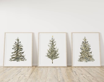 Christmas Tree Print Set, Holiday Wall Decor, Festive Home Decoration, Set of 3 Prints, Xmas Art Trio, Christmas Prints, Tree Print.
