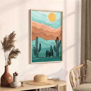 Cactus Print, Cactus Decor, Western Print, Western Decor, Cactus Line Art, Deset Decor, Desert Wall Art, Desert Print, Cactus Wall Art. image 2