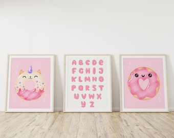 Conjunto de Alfabeto com Estampas de Donuts, Decoração de Parede para Quarto de Menina (Download Digital)