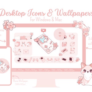 Gaming Sakura&#39;s Flowers Theme for Windows and Mac, Cute Wallpapers et Desktop Icons, Desktop Organizer