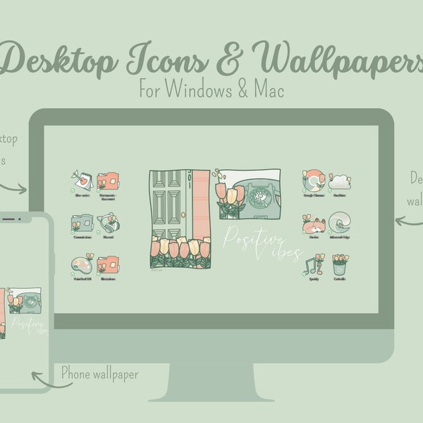 Cosy desktop icons and wallpaper for computer | Windows & Mac | Wallpaper for Smartphone | Instant Download