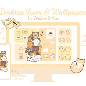 Cute Cats theme for Windows and Mac computers, Cute desktop wallpaper and icons, Organizer wallpaper