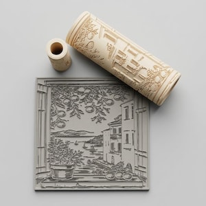 Coastal Village Texture Roller STL, Window View Clay Stamp, Pottery Tool (Digital Download)