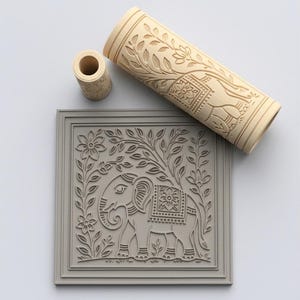 Elephant Floral Texture Roller STL, Indian Clay Stamp, Pottery Tool (Digital Download)
