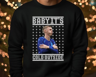 Cole Palmer Ugly Christmas Jumper, Baby Its Cold Outside Xmas Sweatshirt, Funny Cold Palmer Celebration Printed Jumper, Gifts for The Blues