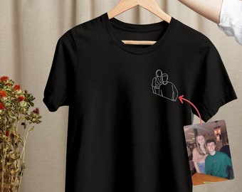 T-shirt brodé portrait avec contour, portrait personnalisé à partir d'une chemise photo, chemises personnalisées pour couple avec photo de famille, cadeau commémoratif d'anniversaire