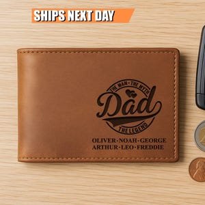 Portefeuille en cuir personnalisé pour papa, cadeau fête des pères pour papa, portefeuille monogramme papa personnalisé gravé avec noms d'enfants, cadeau nouveau papa, cadeau d'enfants