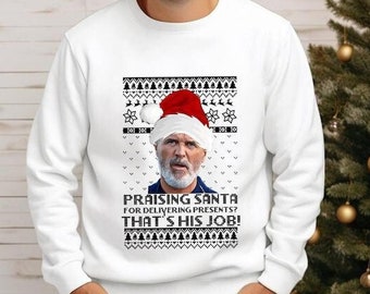 Christmas Roy Keane Sweatshirt, Manchester Christmas Printed Jumper, Roy Keane Praising Santa For Doing His Job Tops, Football Lovers Gifts