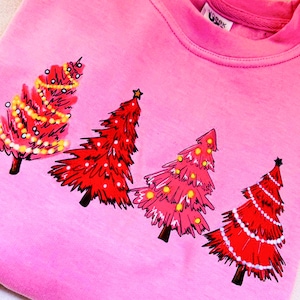 Christmas Tree Sweatshirt, Christmas Holidays Pink Trees Jumper, Family Matching Xmas Printed Sweater, Xmas Eve Party Comfy Outfits Gifts