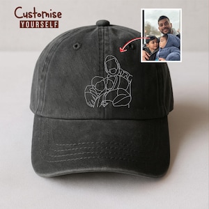 Personalised Outline Portrait Dad Cap, Custom Embroidered Family Photo Hat, Vintage Style Dad Baseball Cap, Father&#39;s Day Gift for Best Dad