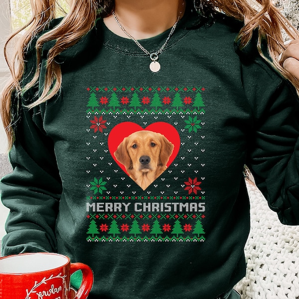 Personalised Photo Christmas Sweatshirt, Custom Pet Christmas Matching Ugly Jumper, Xmas Eve Matching Dog Mom Sweater, Christmas Celebration
