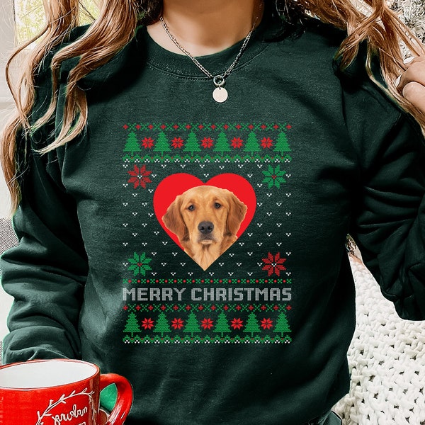 Personalised Photo Christmas Sweatshirt, Custom Pet Christmas Matching Ugly Jumper, Xmas Eve Matching Dog Mom Sweater, Christmas Celebration