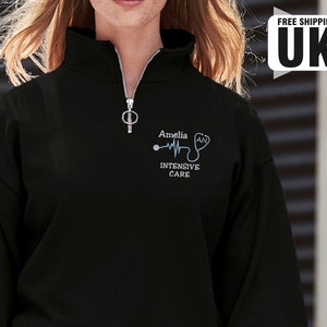 Custom Embroidered Quarter Zip Sweatshirt, Nurse Quarter Zip Jacket For Women, Personalised Name Embroider Nurse Uniform, Gift for Doctors
