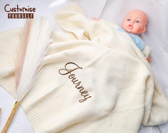 Geborduurde babydeken met naam, gepersonaliseerde pasgeboren babydeken, zachte kinderwagen katoenen deken, babyshowercadeau, pasgeboren aandenken cadeau
