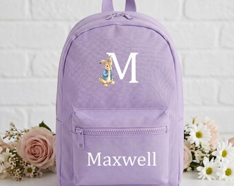 Custom Rabbit Backpack with Kids Name, Personalised Kids School Gift Bags, Funny Toddler Bunny Girls Rucksack, Back to School Gift for Kids