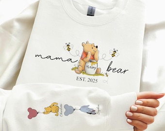 Mama Bear Sweatshirt, Personalised Mum Sweatshirt, Mothers Day Sweatshirt, Mama Bear Printed Sweater, Mama Est 2025 with Name On the Sleeve
