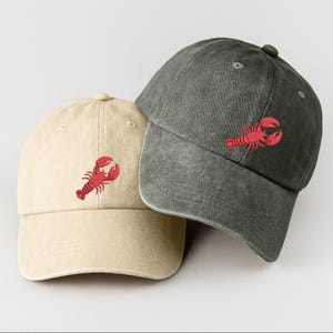 Embroidered Lobster Vintage Baseball Caps, Sea Life Lover Gifts, Lobster Hats, Summer Washed Cotton Caps, Ocean life Gifts, Gifts for Her