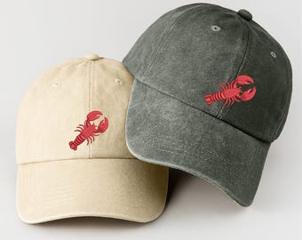 Gorras de béisbol vintage con langosta bordada, regalos para amantes del mar, sombreros de langosta, gorras de algodón lavado de verano, regalos de vida marina, regalos para ella