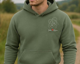 Personalised Dad Portrait from Photo Printed Hoodie, Custom Father's Day Jumper with Kids' Names, Photo Hoodies, Dad Baby Announcement Gifts