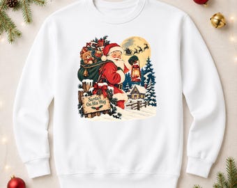 Vintage Santa Christmas Sweatshirt, Santa's on His Way Xmas Sweater, Retro 90's Christmas Crewneck, Festive Winter Pullover, Xmas Eve Gift
