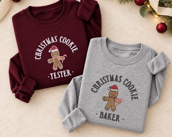 Gingerbread Cookie Baker Embroidered Sweatshirt, Christmas Cookie Tester Matching Sweater, Festive Holiday Crewneck, Christmas Baker Gifts