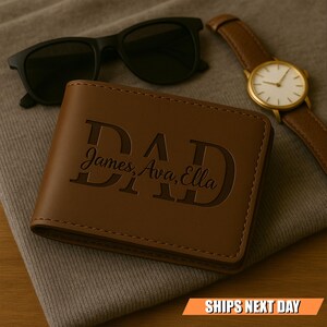 Cartera de cuero personalizada para papá, cartera grabada personalizada, regalo para el Día del Padre, cartera para papá primerizo, el mejor regalo para papá de parte de los niños.